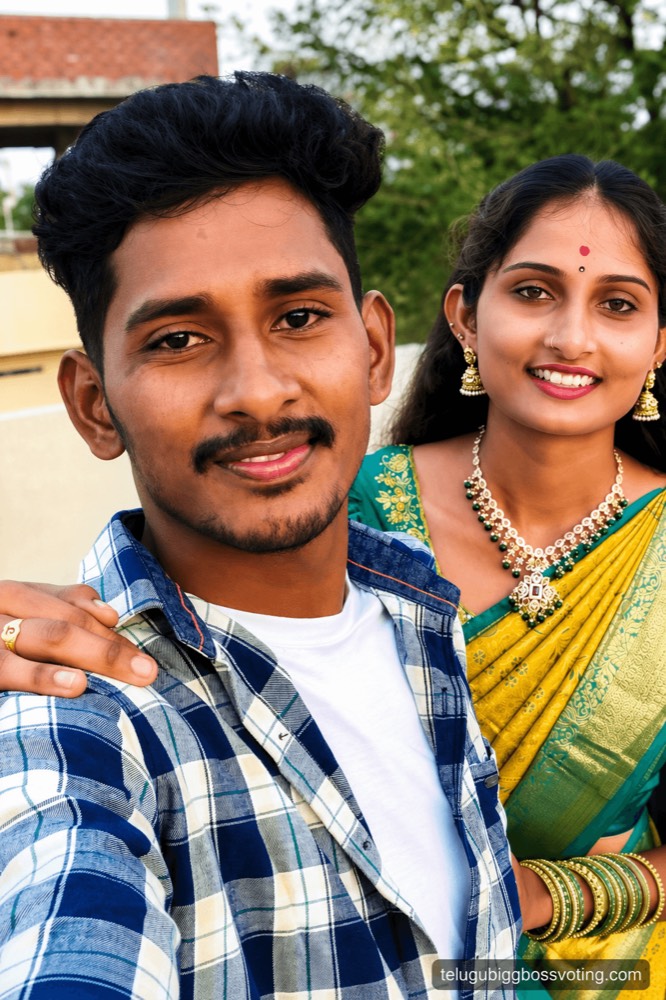 Illustrated portrait of Singer Jhansi with her younger brother, who is taking the selfie